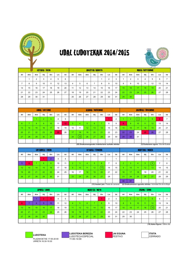 calendario ludoteka 2014-15 EGUTEGIA